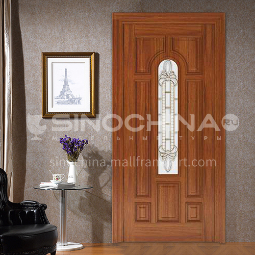 Oak solid wood door three-dimensional carved room door with craft glass30